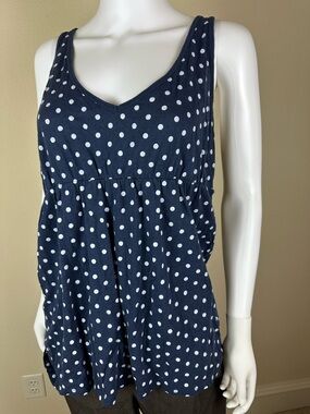 New York & Company Navy Blue Polka Dot Tank Top